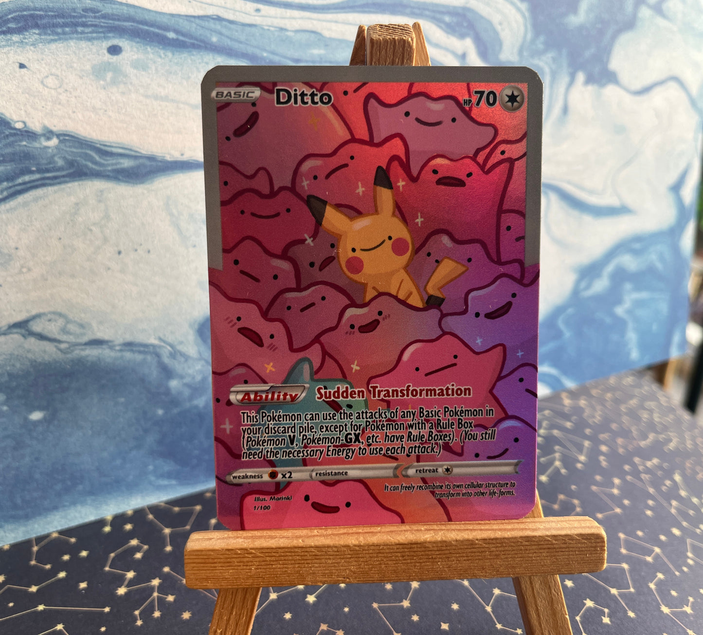 Ditto Pikachu / Custom holographic Pokémon card / Basic illustration card