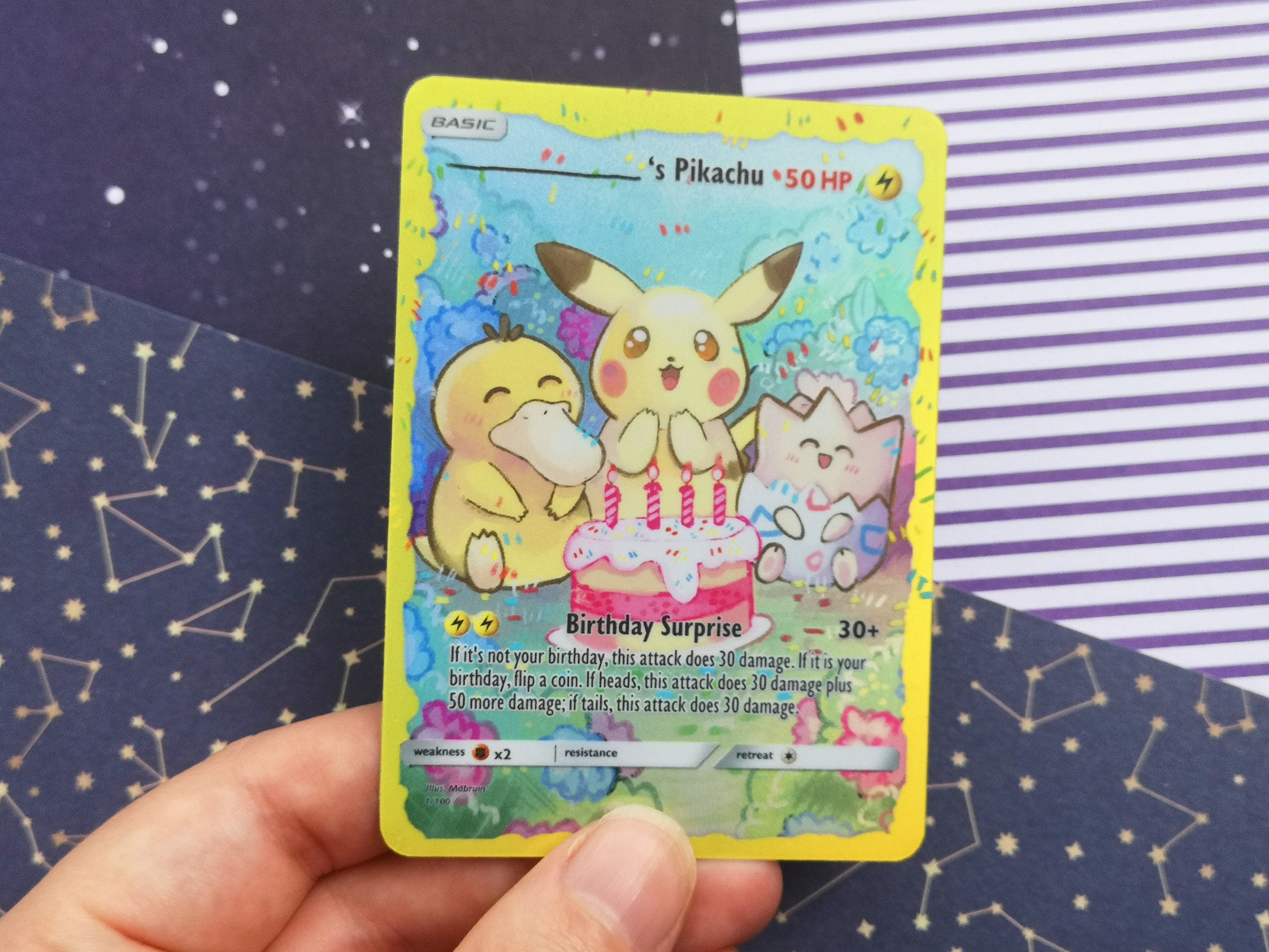 Holo pikachu birthday card / Custom holographic Pokémon card – MarinkiArt