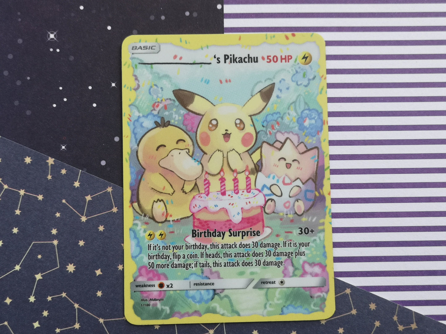 Holo pikachu birthday card / Custom holographic Pokémon card