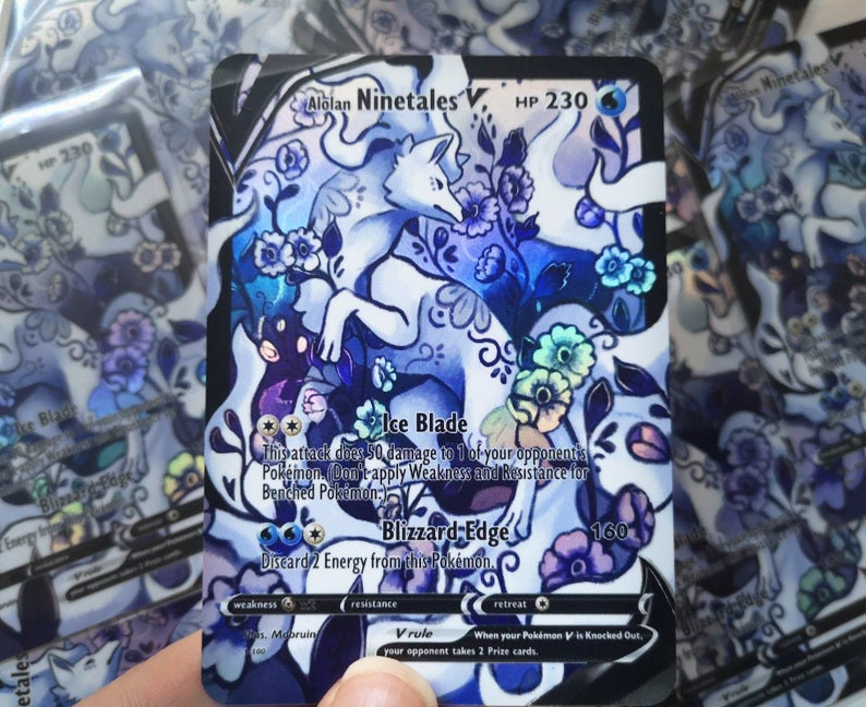 Alolan Ninetales holographic pokemon card / fake custom card / Vcard Alolan Ninetales holographic pokemon card / fake custom card / Vcard