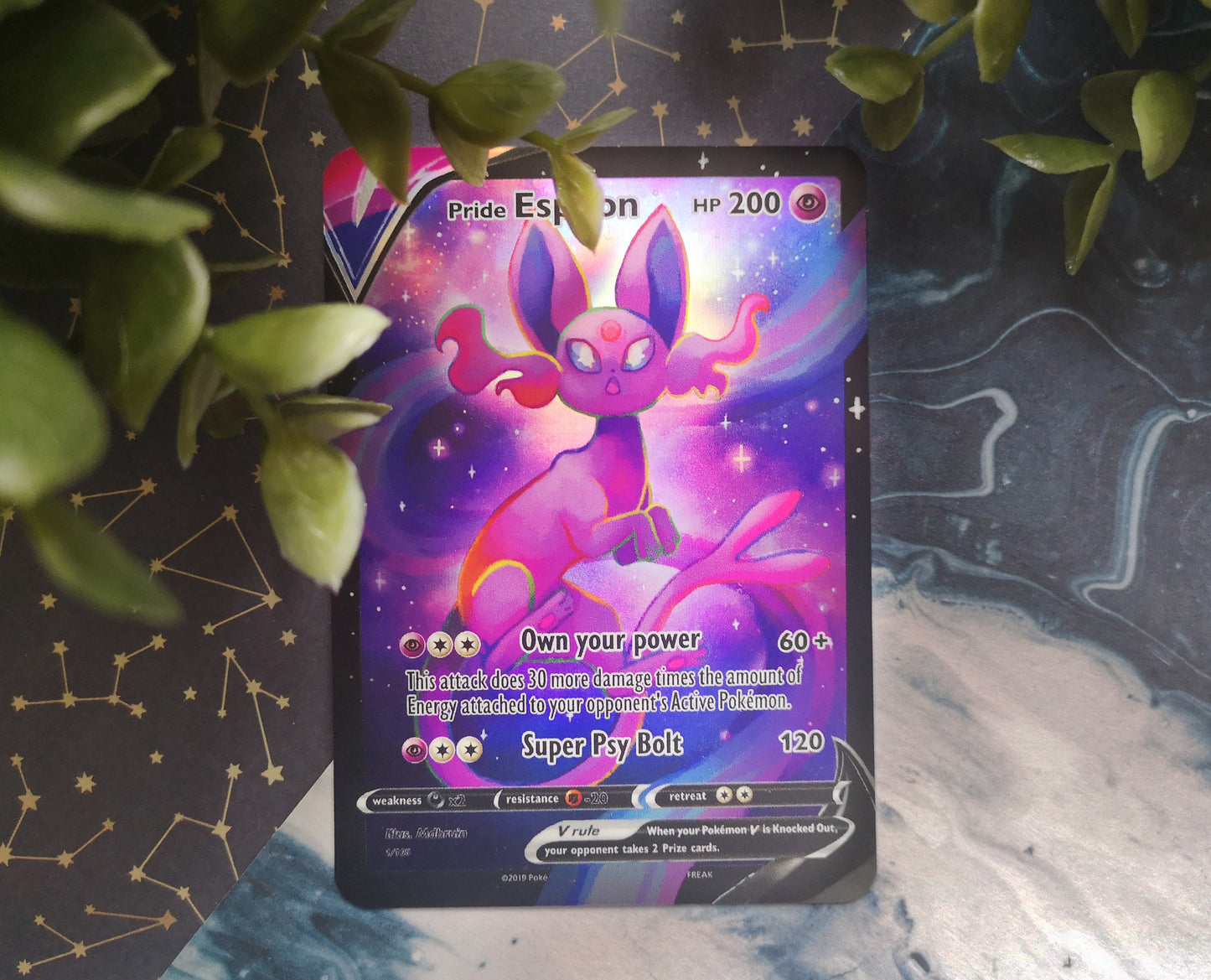 Holo Pride month Bi Espeon / Custom holographic Pokémon card / V card