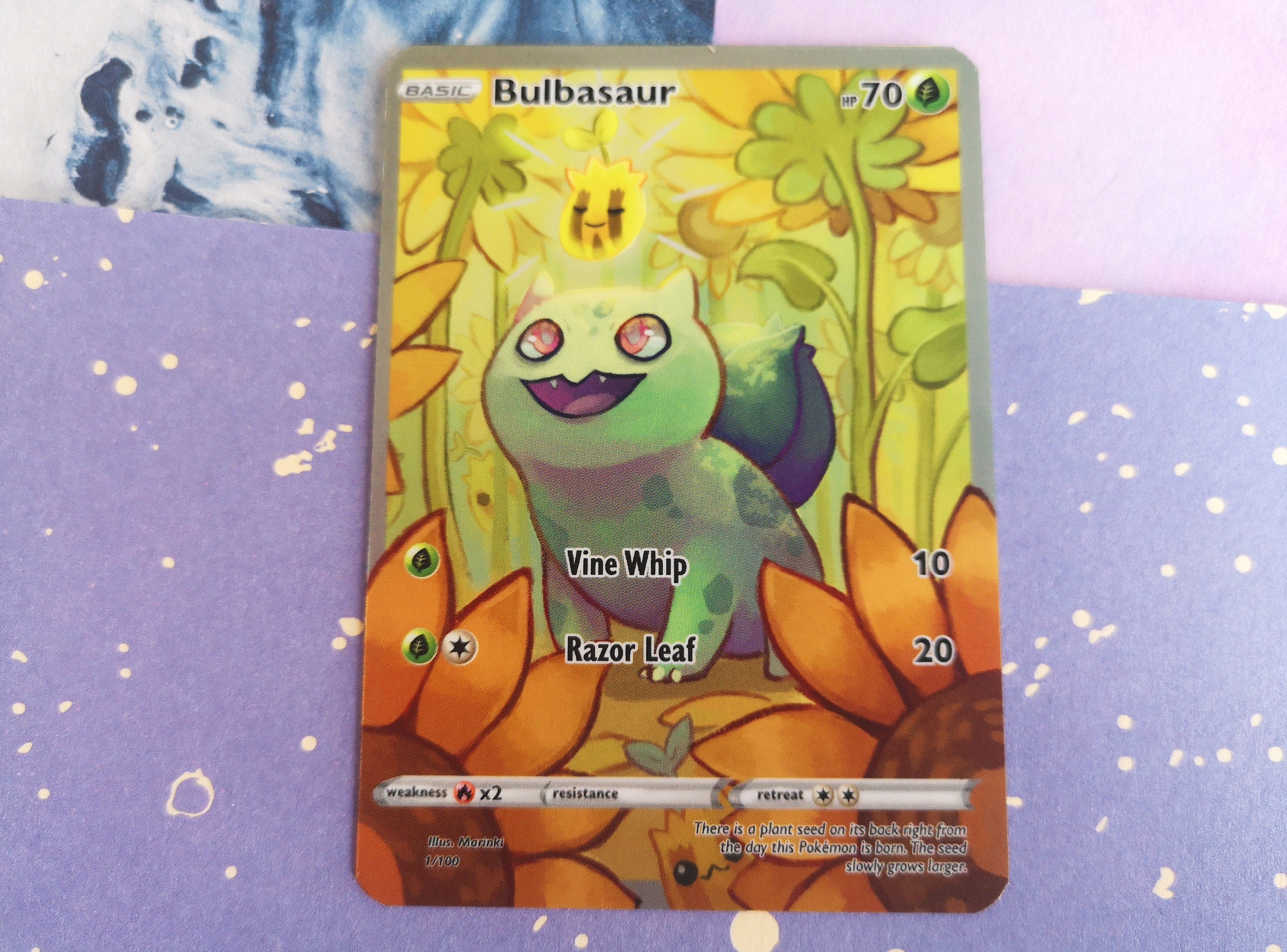 Holo Bulbasaur / Custom holographic Pokémon card / basic card – MarinkiArt