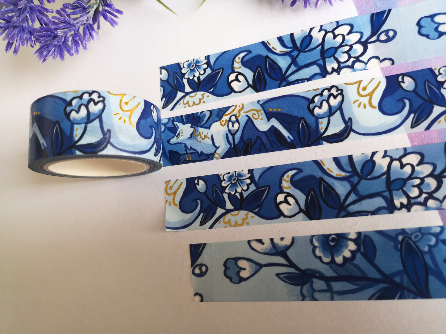 Cute blue ninetail fox - Gold Foil Washi Tape - 2cmx1000cm