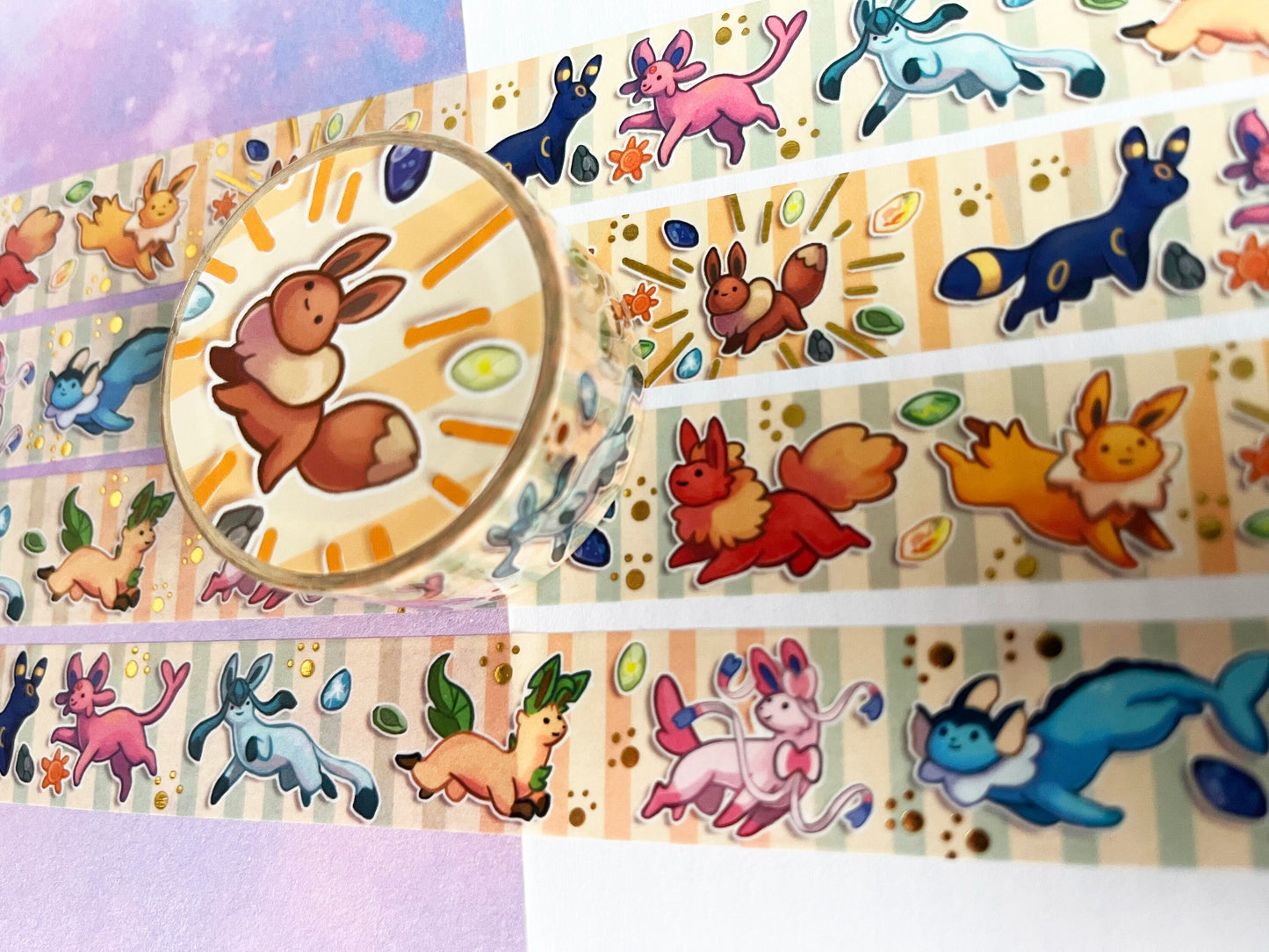 Pokémon eeveelution - Gold Foil Washi Tape - 2cmx1000cm - Umbreon, Espeon, Eevee, Sylveon, Flareon, Vaporeon, Jolteon, Glaceon, Leafeon