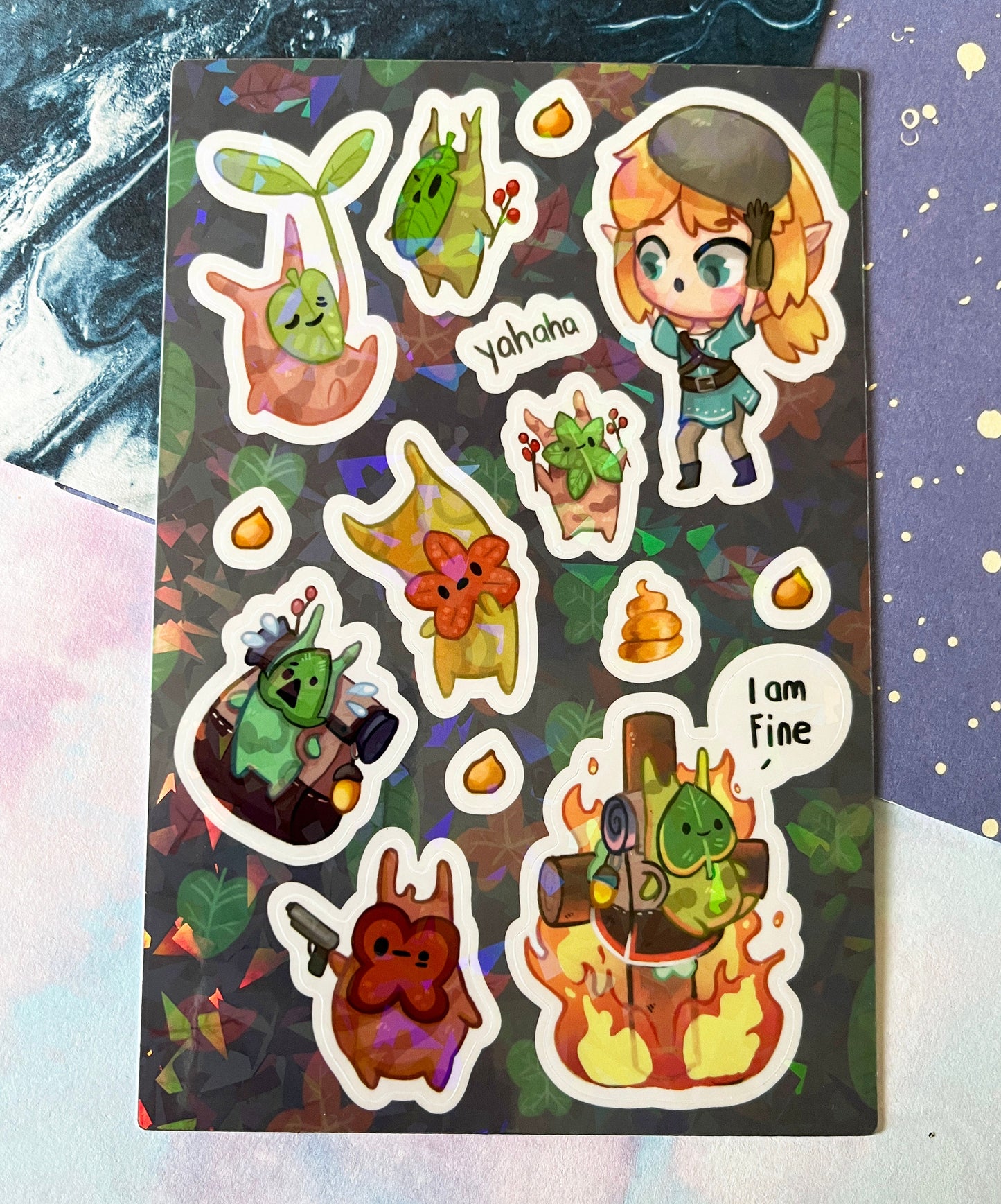 Sticker sheet legend of zelda link and korok / A6 holographic Vinyl sticker