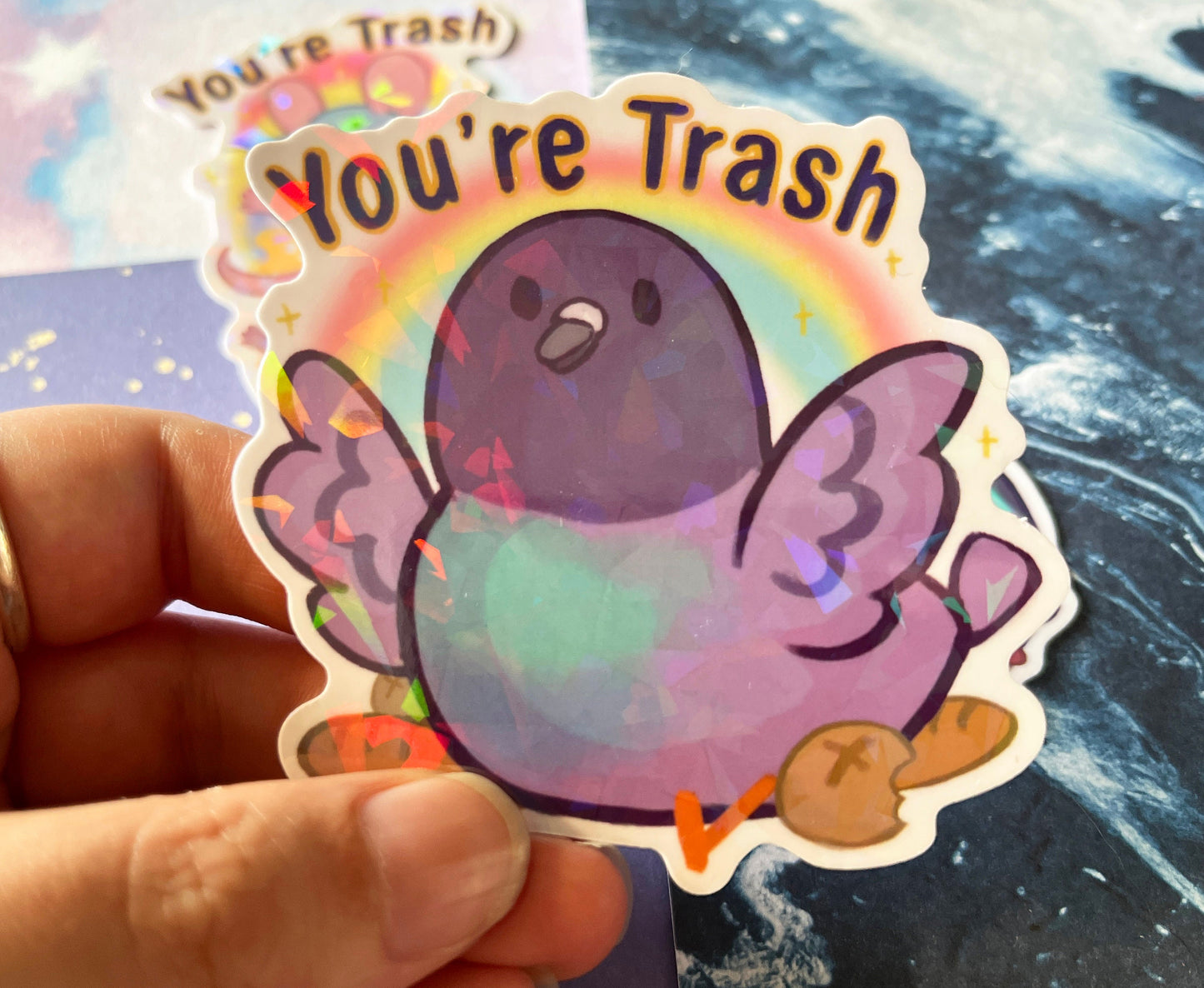 Mean you're trash raccoon rat or pigeon stickers | cute animal stickers | 8CM holographic Sticker Vinyl