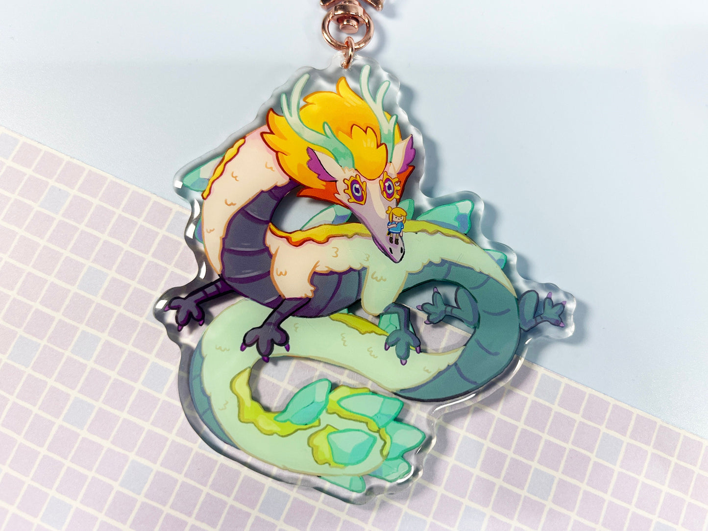 Big Acrylic Legend of Zelda light dragon and link Charm / bouble sided / HUGE 11 cm /