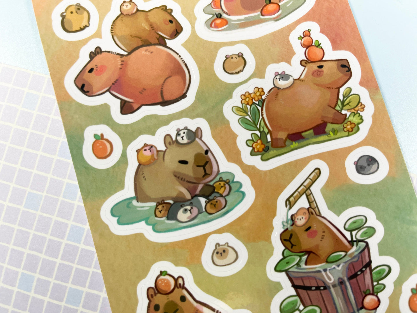 cute Capybara Sticker sheet / size A6