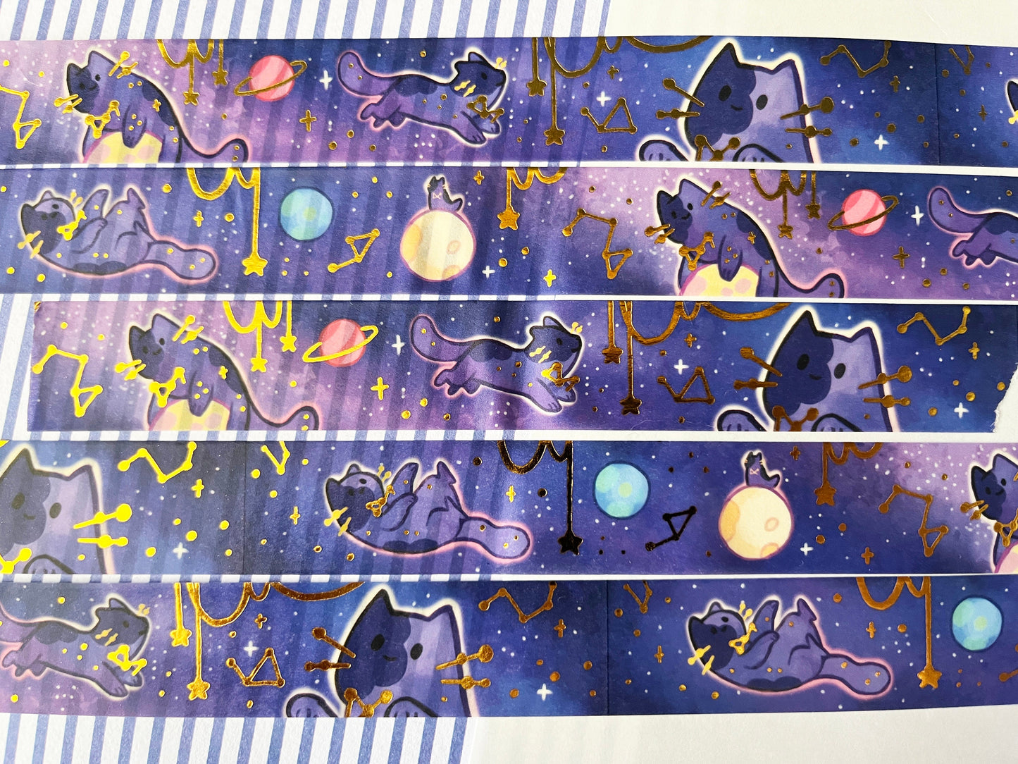 Space cat planets and stars - Gold Foil Washi Tape - 2cmx1000cm
