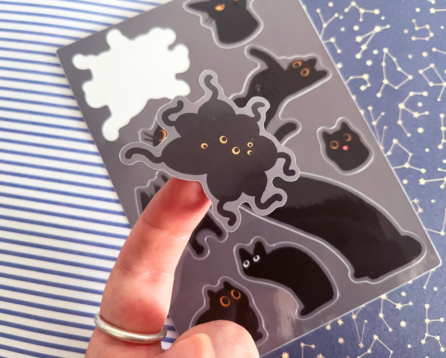 Holographic Black Cat, void cat Sticker Sheet: A6 Vinyl Decals