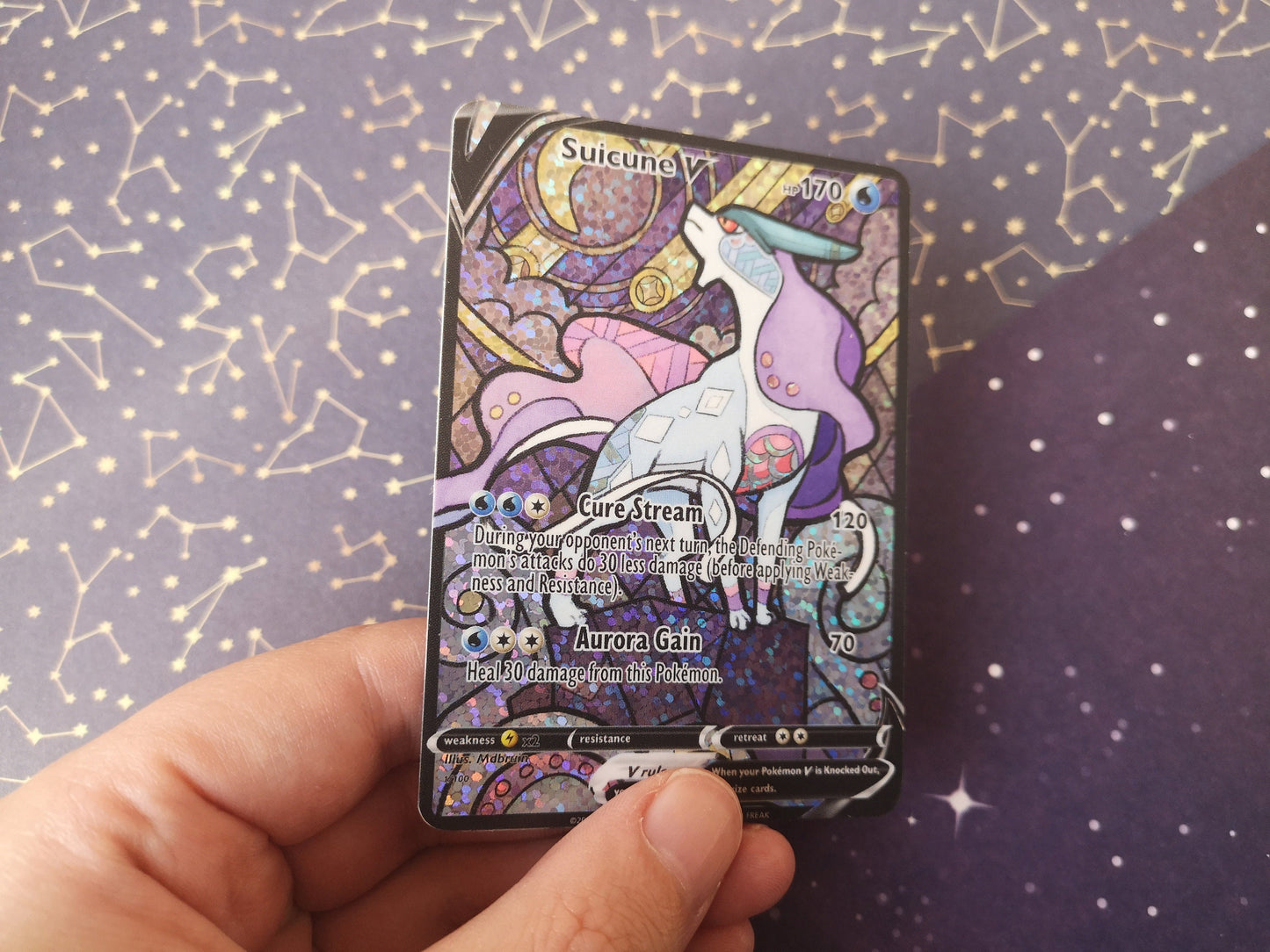 Entei Raikou Suicune glas in lood / Aangepaste holografische Pokémon-kaart / V-kaart