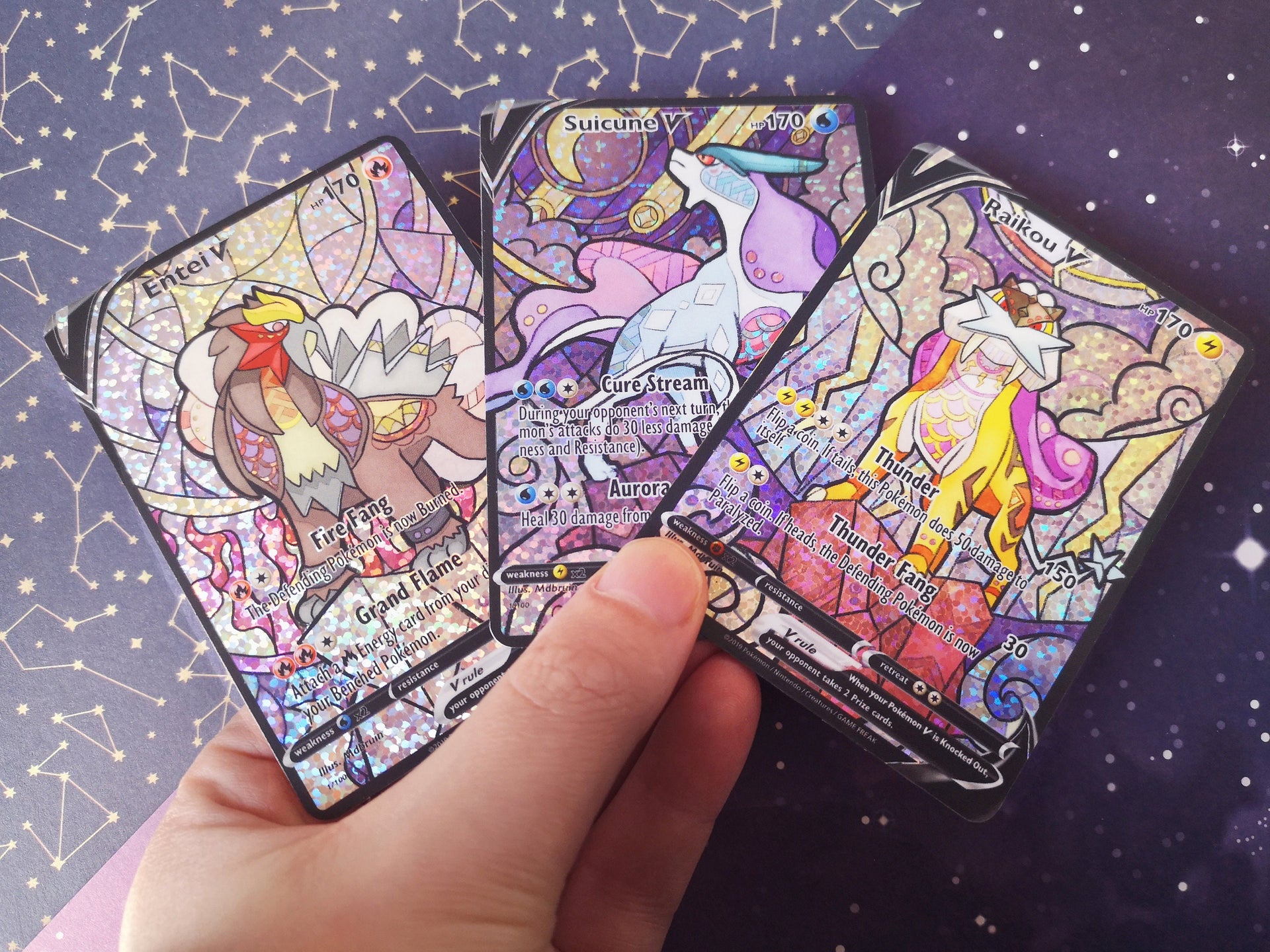 Entei Raikou Suicune glas in lood / Aangepaste holografische Pokémon-k –  MarinkiArt