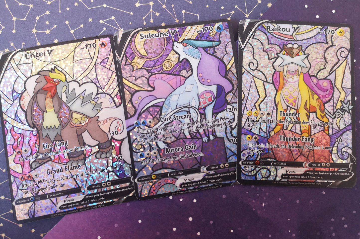 Entei Raikou Suicune glas in lood / Aangepaste holografische Pokémon-k –  MarinkiArt