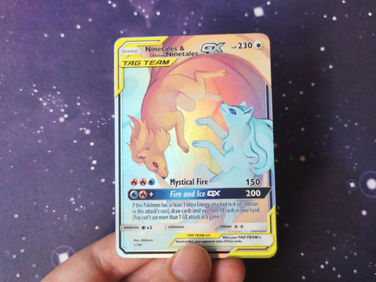Custom Holo Ninetales and alolan ninetales tag team Pokemon card