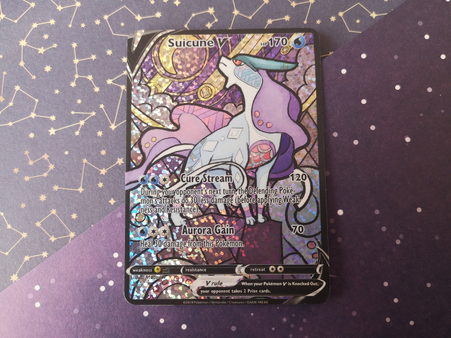 Entei Raikou Suicune glas in lood / Aangepaste holografische Pokémon-kaart / V-kaart