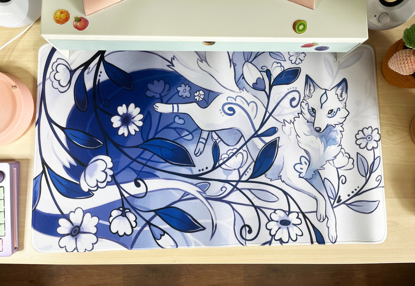 Aesthetics Fox and flowers Jumbo desk mat 61 x 35.6 cm