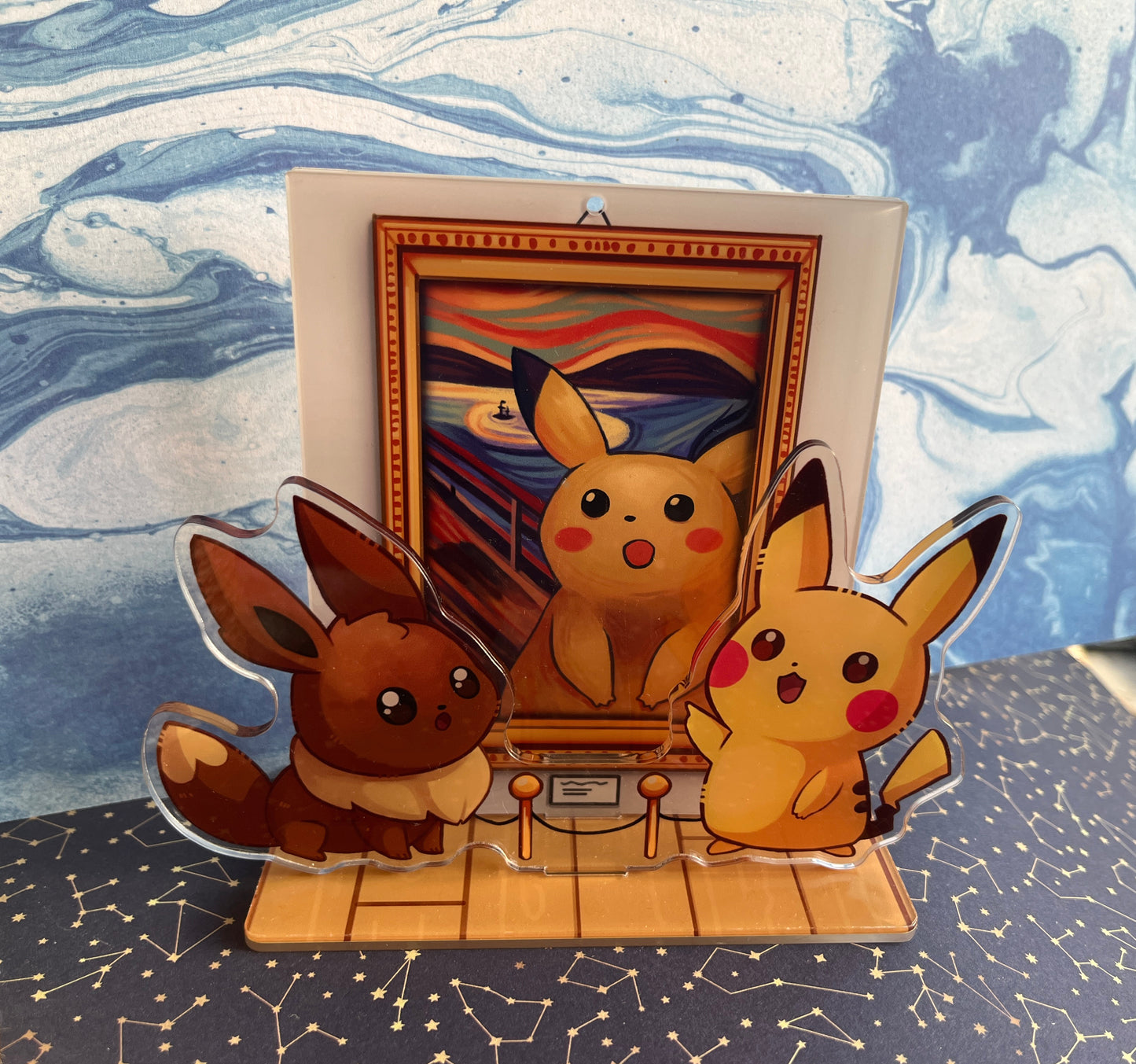 Pokémon card display/standee / Eevee and Pikachu in museum / picture standee