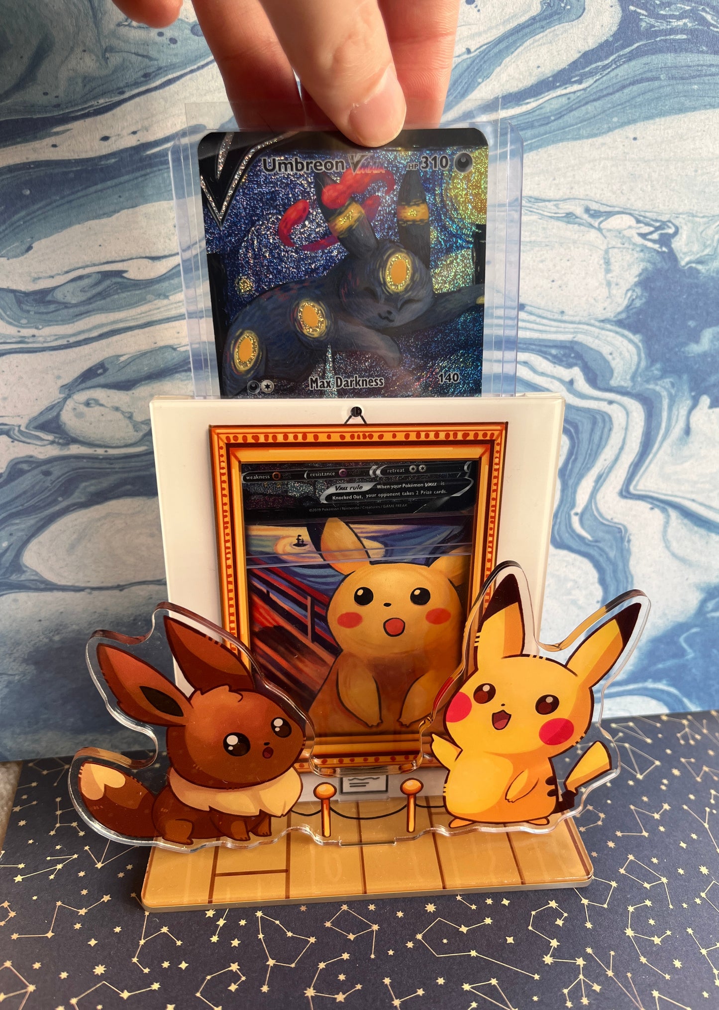 Pokémon card display/standee / Eevee and Pikachu in museum / picture standee