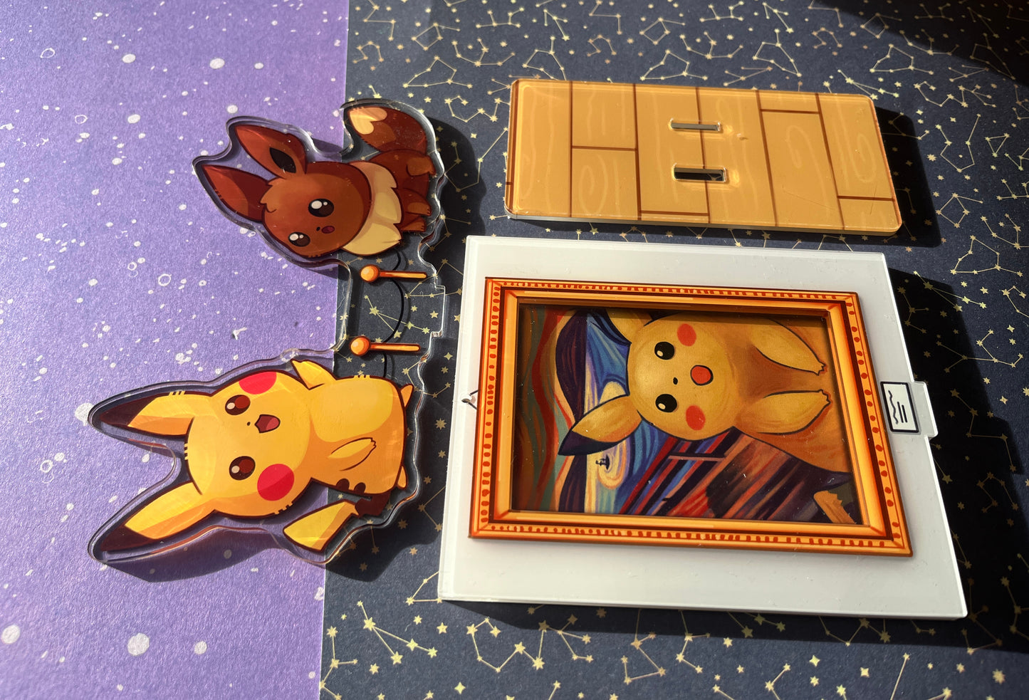 Pokémon card display/standee / Eevee and Pikachu in museum / picture standee