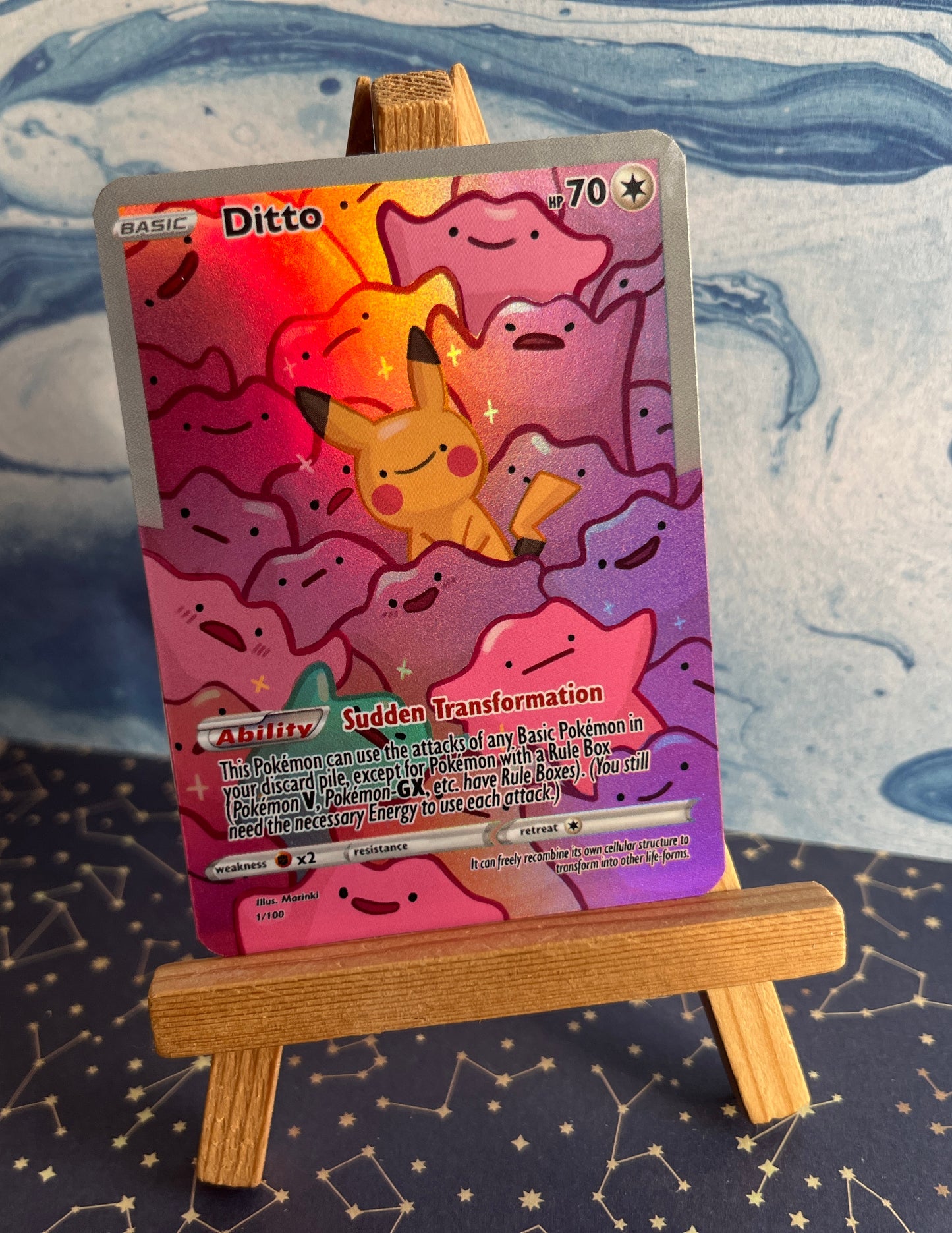 Ditto Pikachu / Custom holographic Pokémon card / Basic illustration card