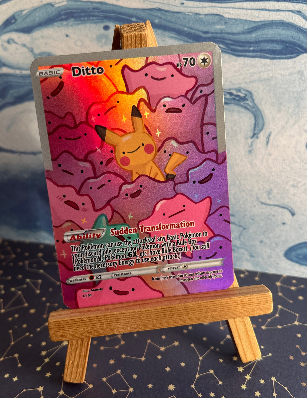 Ditto Pikachu / Custom holographic Pokémon card / Basic illustration c ...