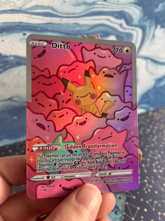 Ditto Pikachu / Custom holographic Pokémon card / Basic illustration card