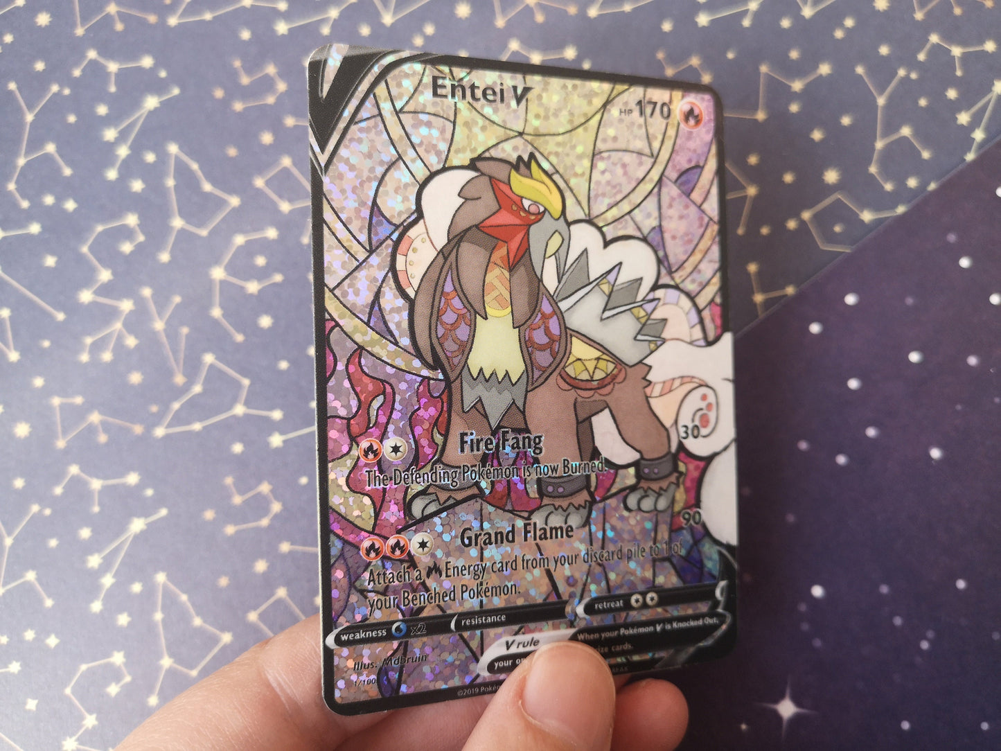 Entei Raikou Suicune glas in lood / Aangepaste holografische Pokémon-kaart / V-kaart