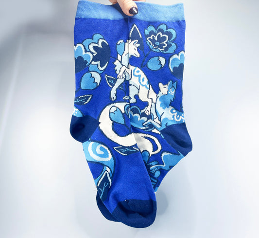 Cute kitsune fox Socks - Cotton Socks EU 38-41, US Men 6 - 9,5, US Women 7,5 - 11,5