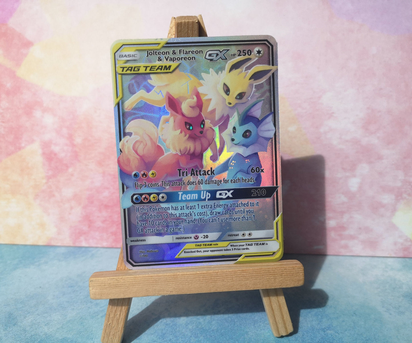 Holo eeveelution vaporeon, jolteon and flareon / Custom holographic Pokémon card / tag team card