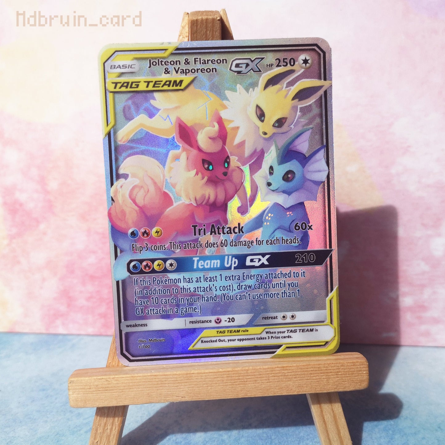 Holo eeveelution vaporeon, jolteon and flareon / Custom holographic Pokémon card / tag team card