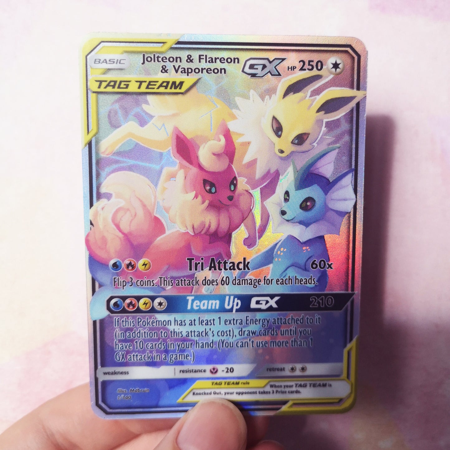 Holo eeveelution vaporeon, jolteon and flareon / Custom holographic Pokémon card / tag team card