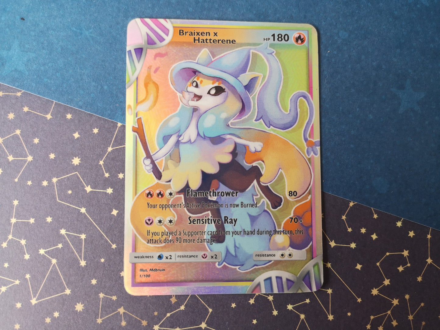 Holo Espeon + Xatu or hatterene + braixen fusion / Custom holographic Pokémon card