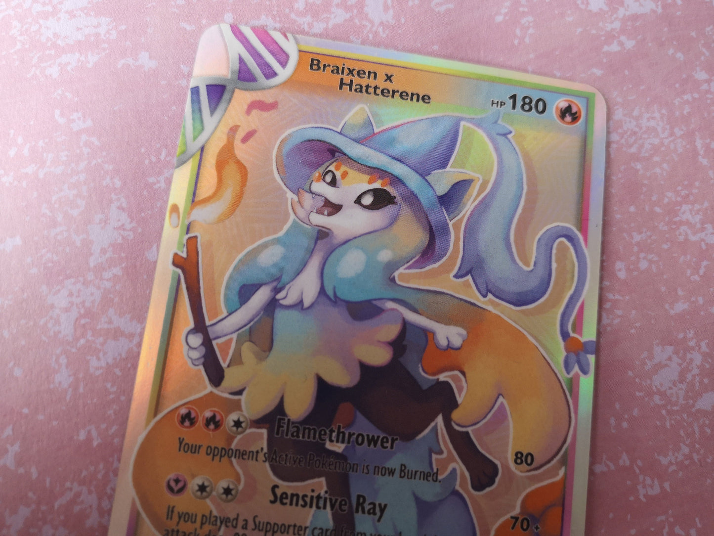 Holo Espeon + Xatu or hatterene + braixen fusion / Custom holographic Pokémon card