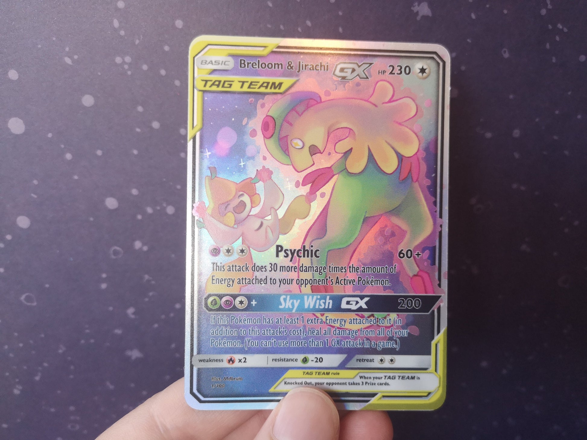 Holo Breloom and Jirachi / Custom holographic Pokmon card / tag team MarinkiArt Holo Breloom and Jirachi / Custom holographic Pokmon card / tag team MarinkiArt