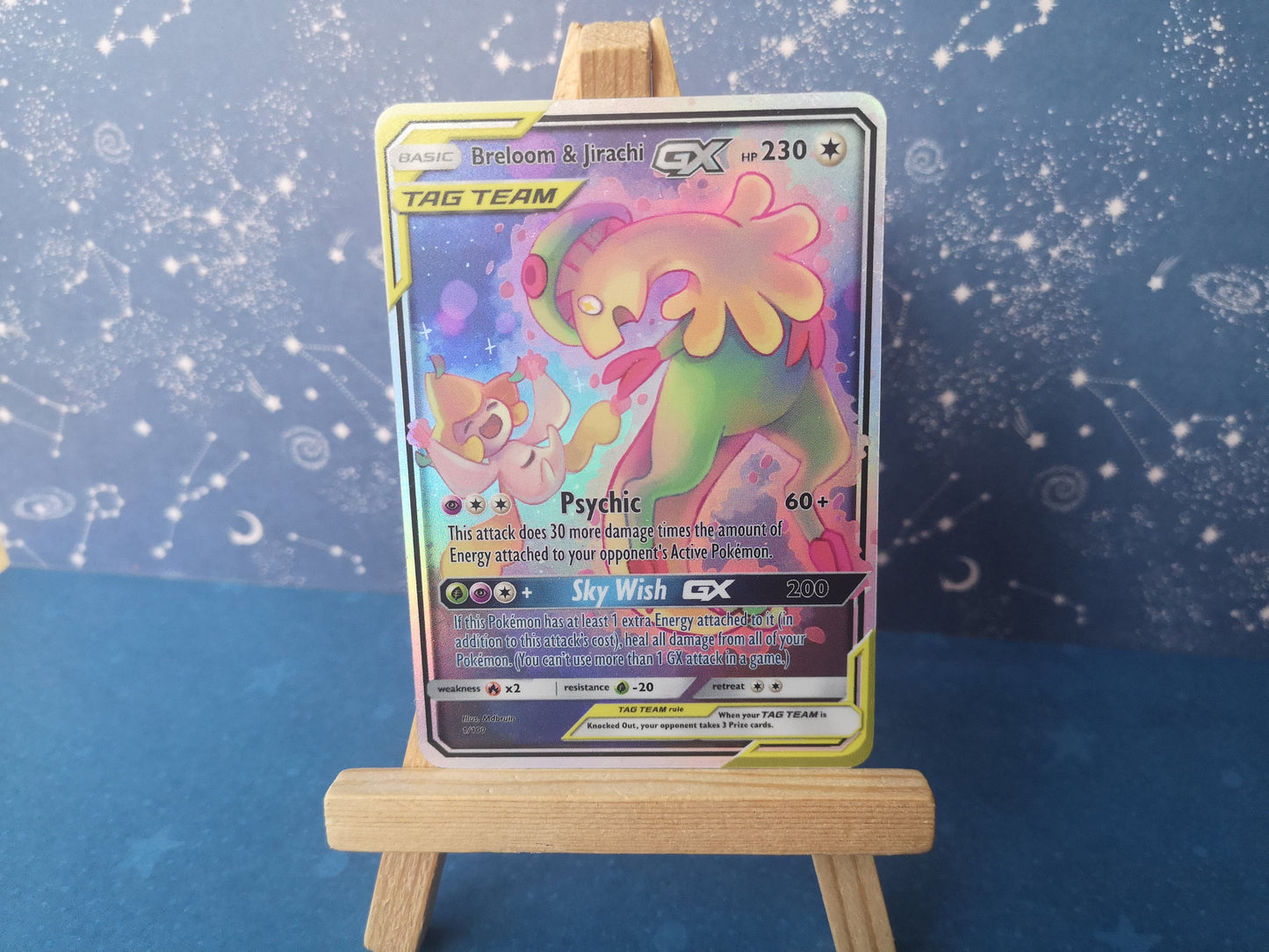 Holo Breloom and Jirachi / Custom holographic Pokémon card / tag team card