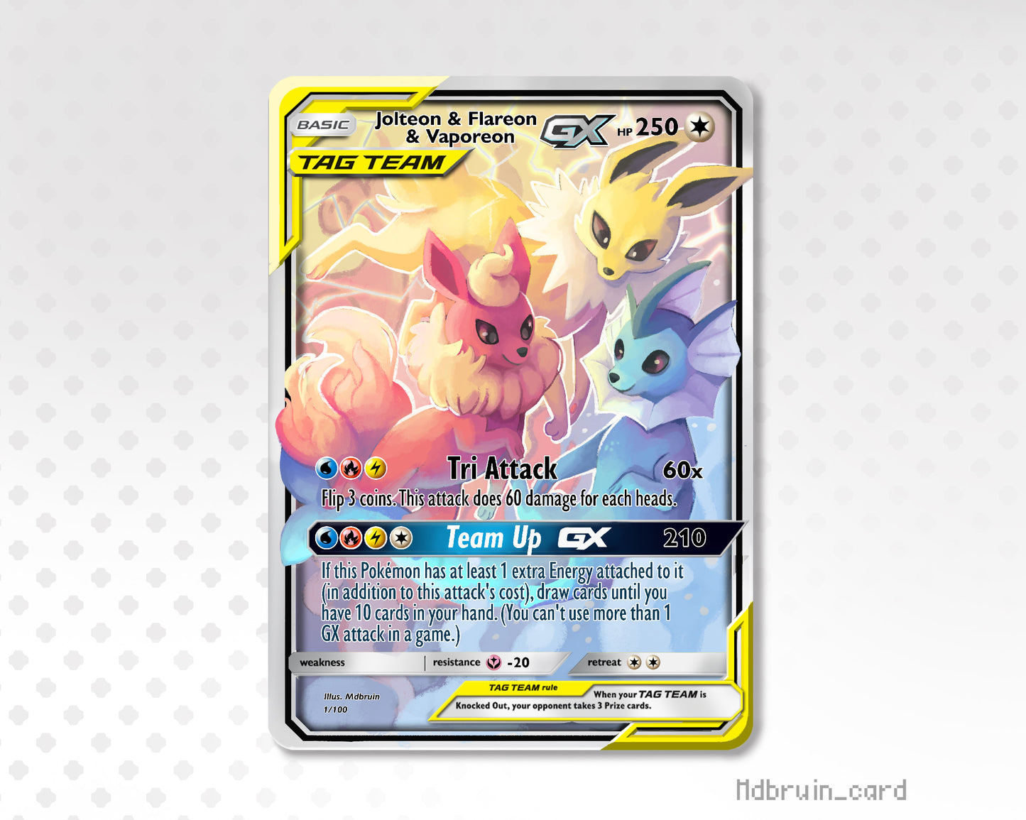 Holo eeveelution vaporeon, jolteon and flareon / Custom holographic Pokémon card / tag team card
