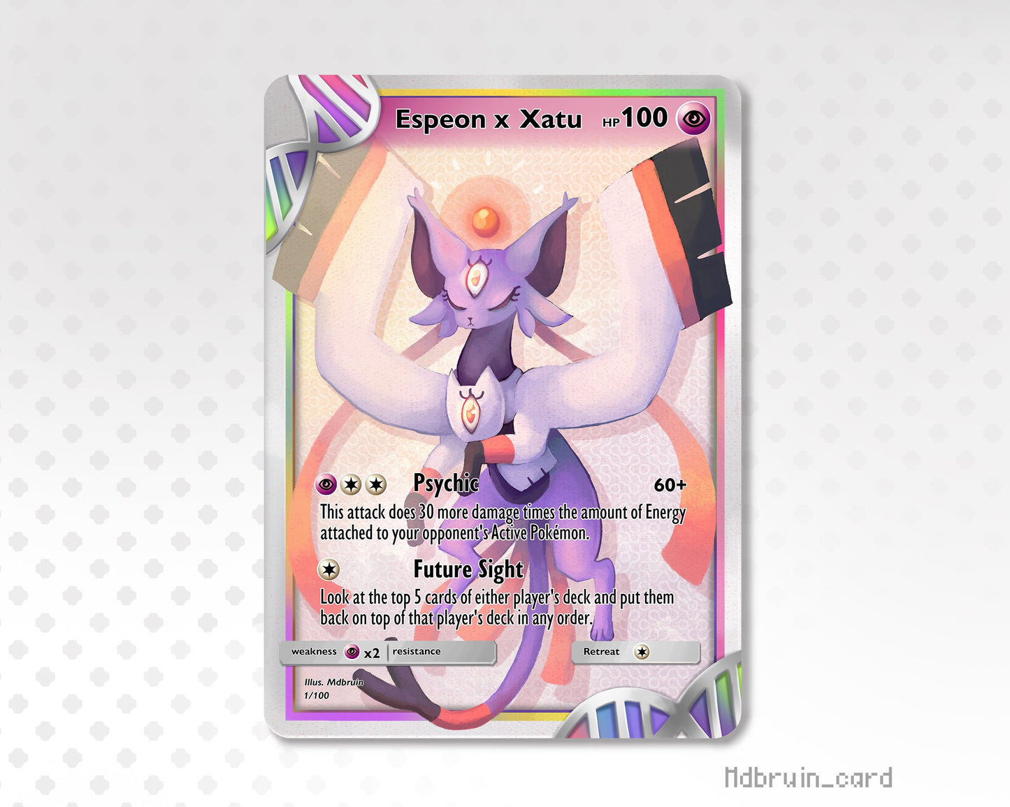 Holo Espeon + Xatu or hatterene + braixen fusion / Custom holographic Pokémon card