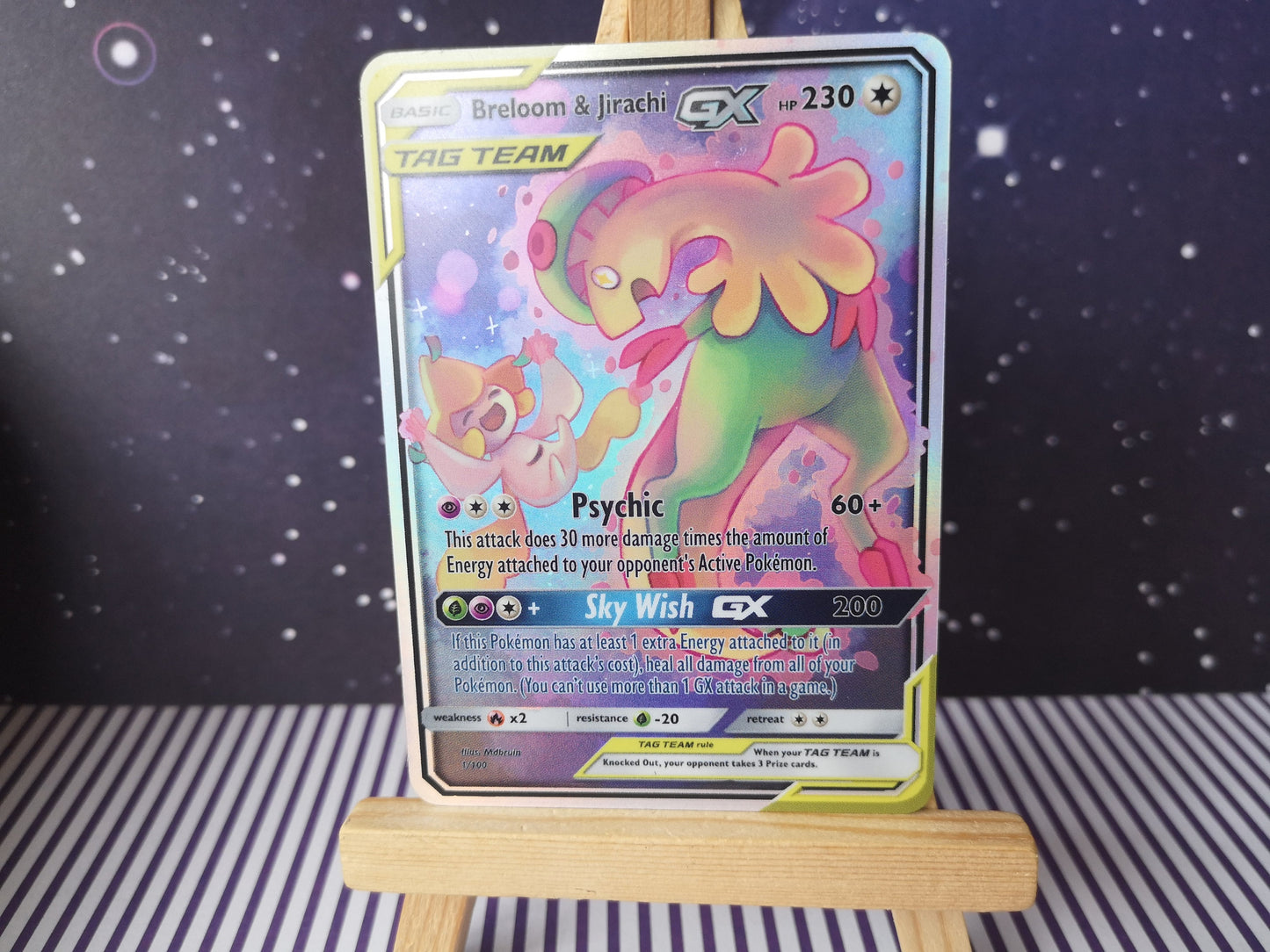 Holo Breloom and Jirachi / Custom holographic Pokémon card / tag team card