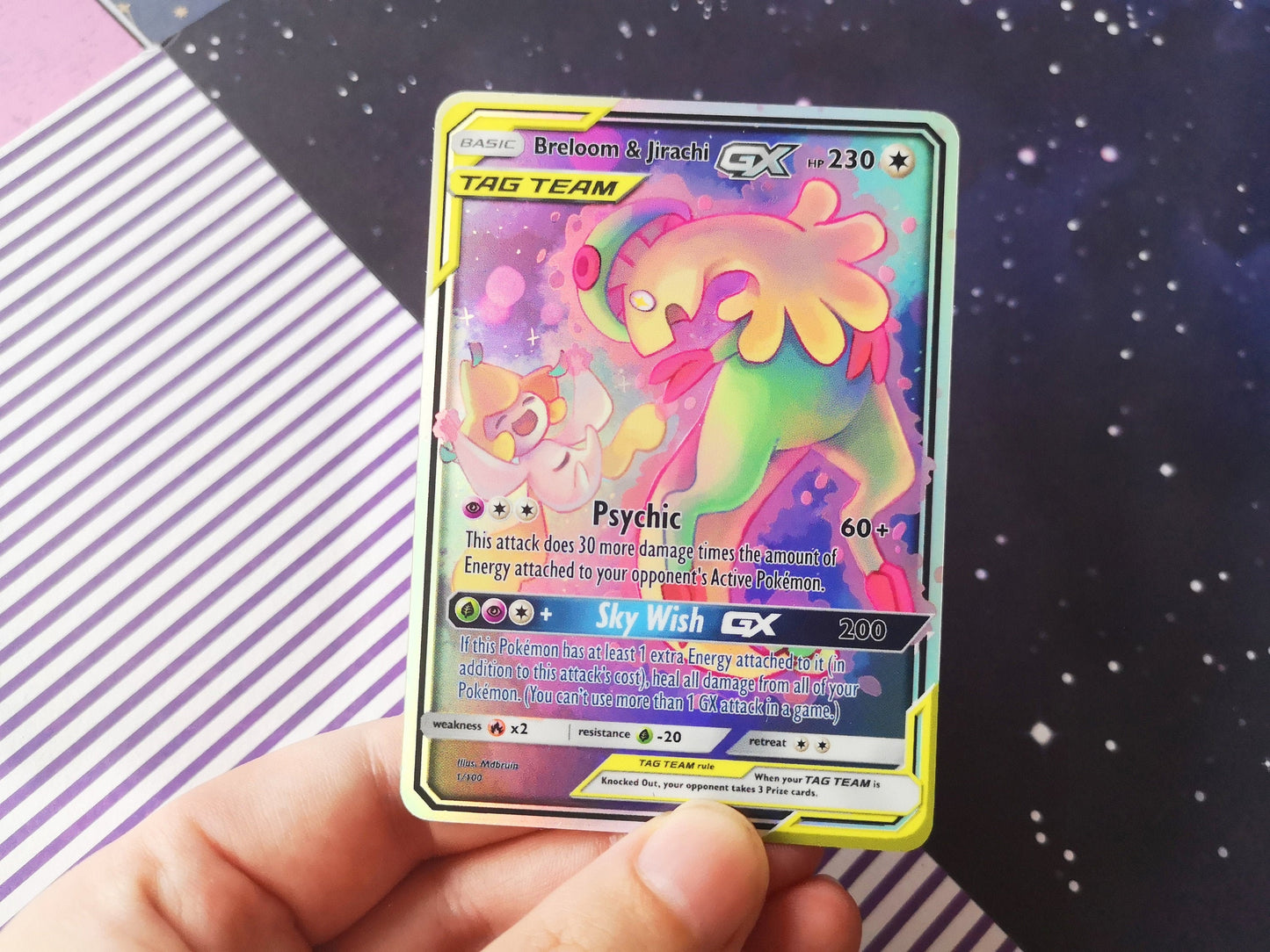Holo Breloom and Jirachi / Custom holographic Pokémon card / tag team card