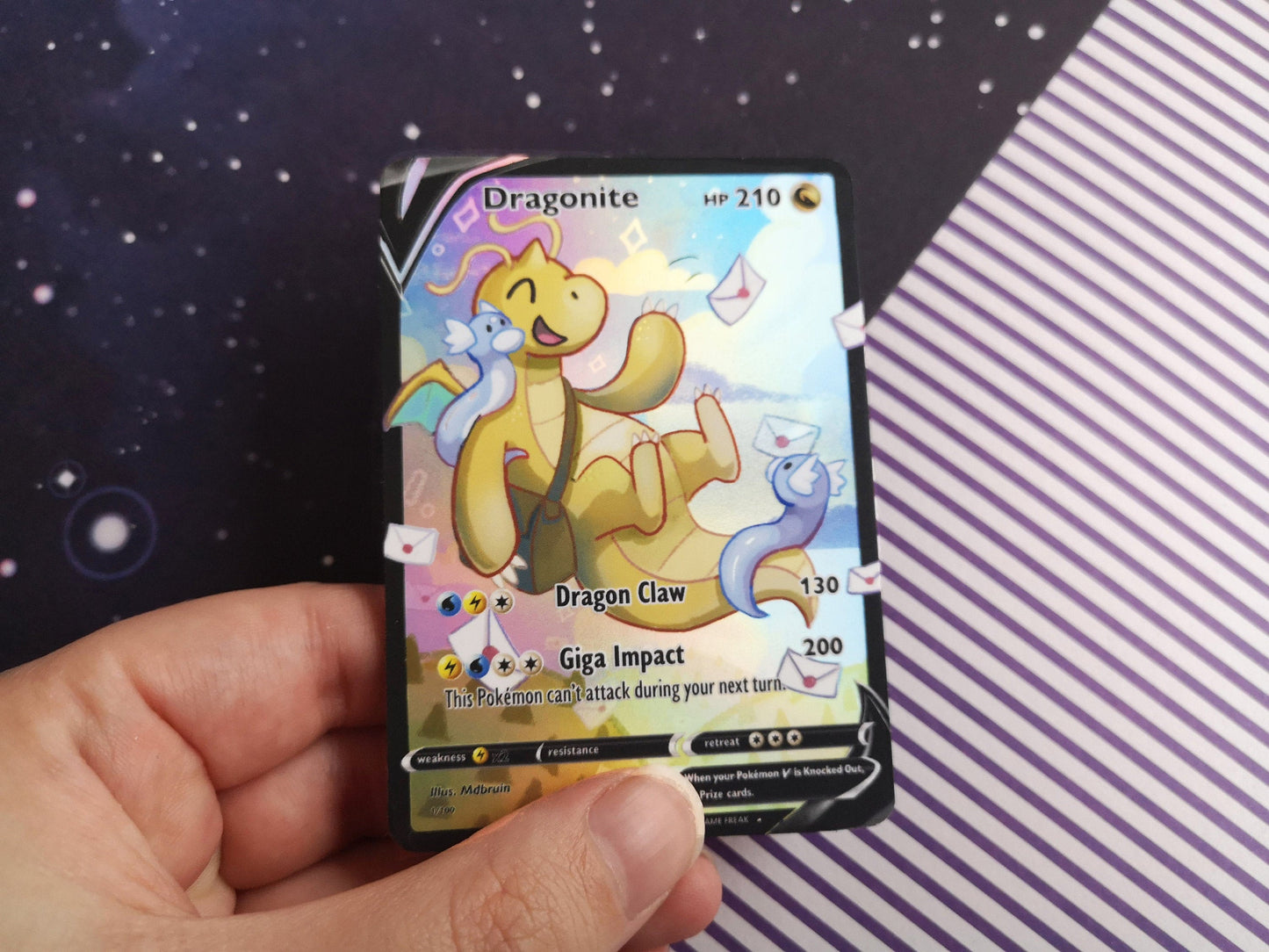Holo or none Holo dragonite and dratini / Custom holographic Pokémon card / V card