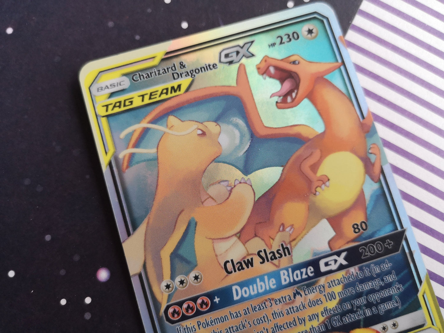 Holo Dragonite and Charizard / Custom holographic Pokémon card / tag team card