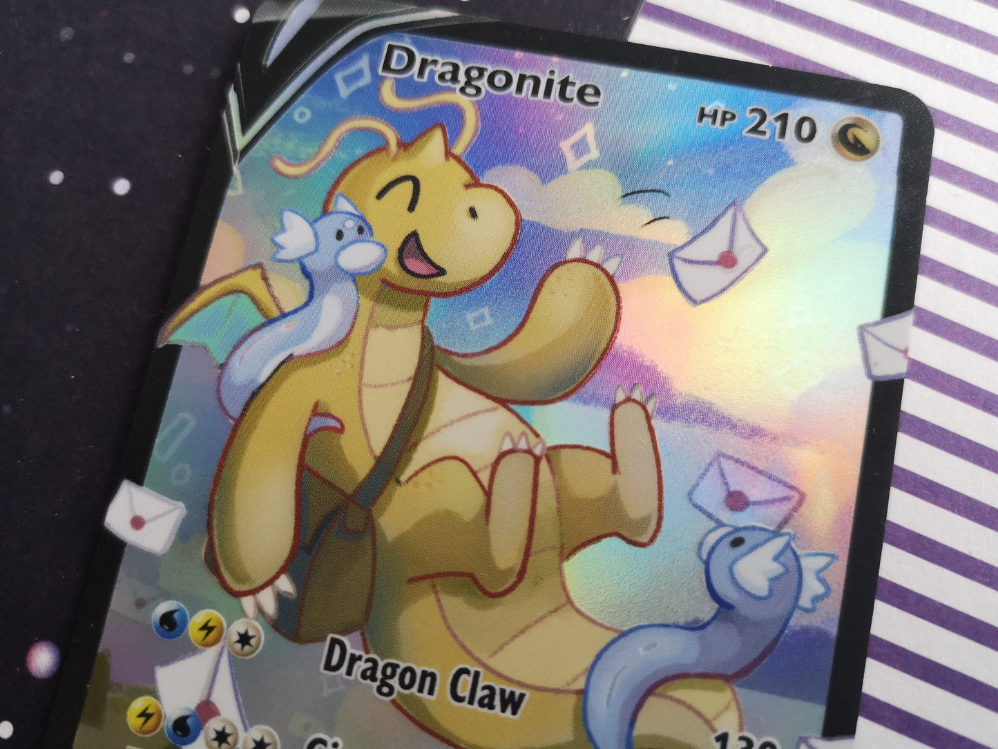 Holo or none Holo dragonite and dratini / Custom holographic Pokémon card / V card