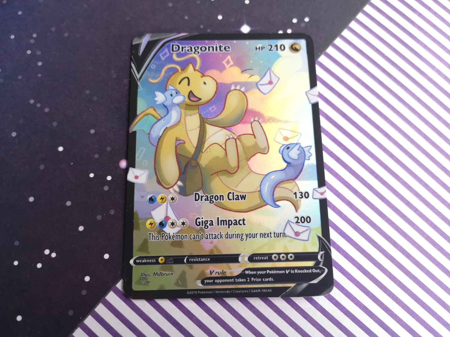 Holo or none Holo dragonite and dratini / Custom holographic Pokémon card / V card