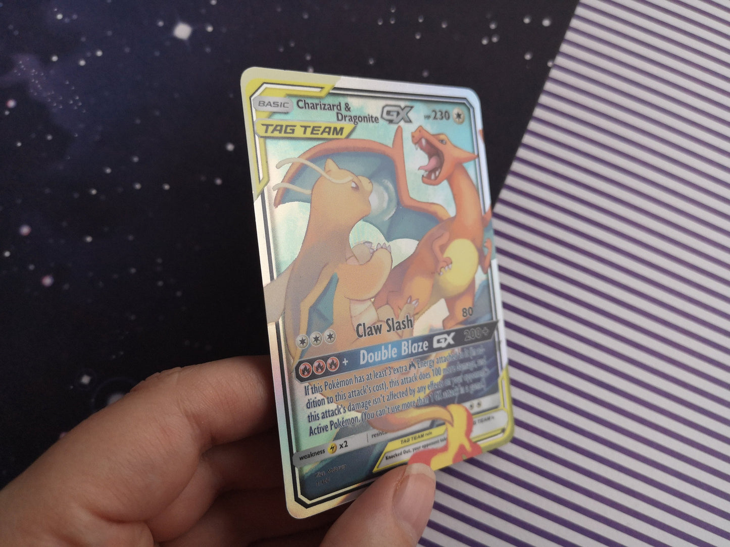 Holo Dragonite and Charizard / Custom holographic Pokémon card / tag team card