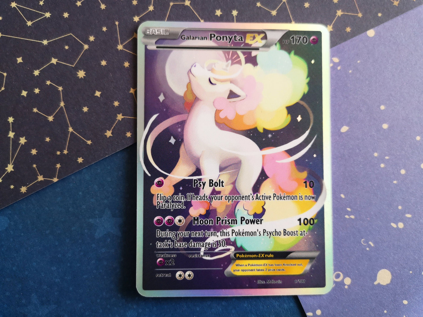 Holo Galarian Ponyta/ Custom holographic Pokémon card / EX card