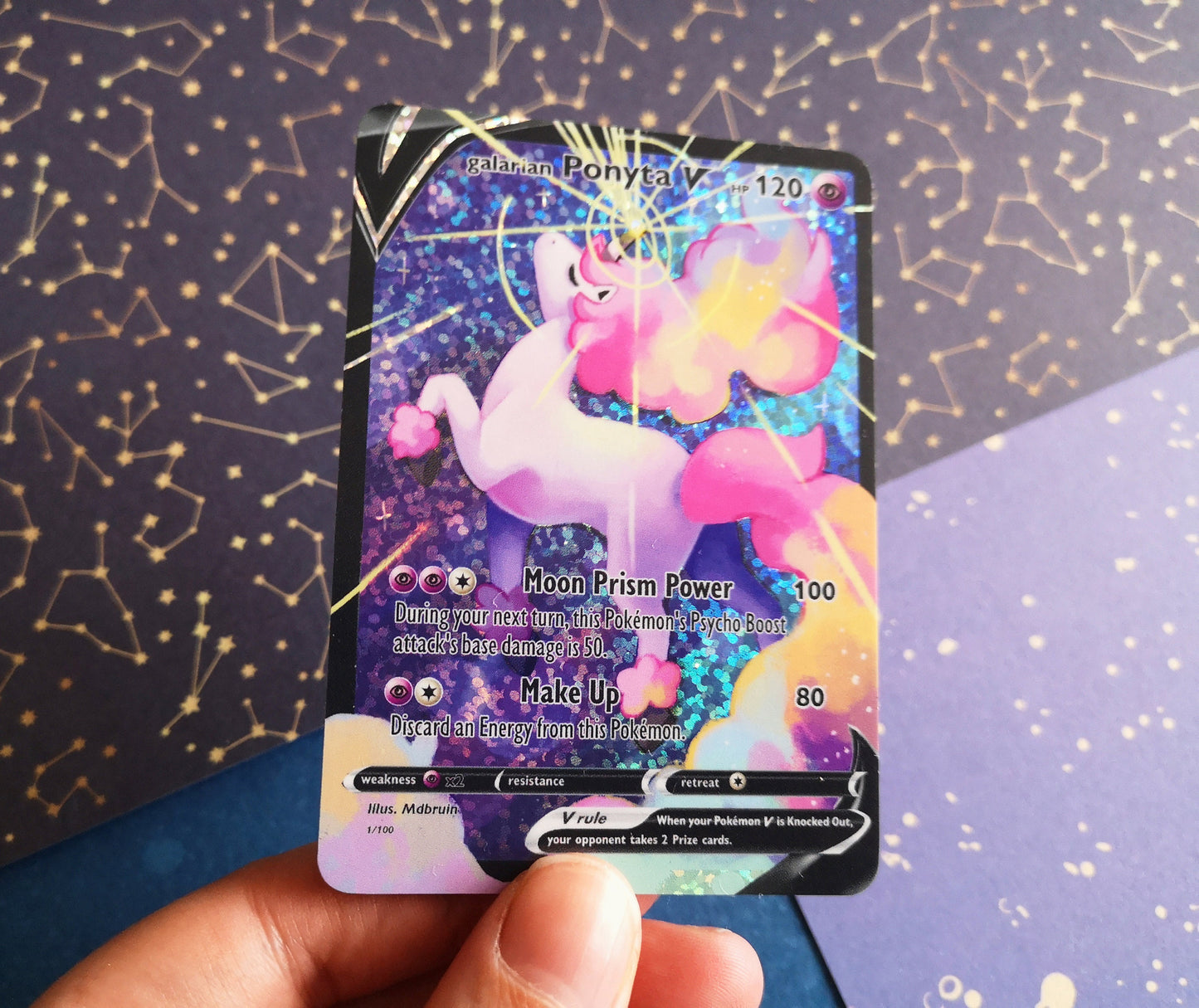 Holo glitter Ponyta or Galarian Ponyta/ Custom holographic Pokémon card / V card / Sailor Moon / Sailor Mars