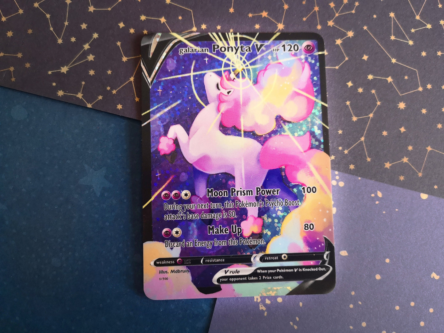 Holo glitter Ponyta or Galarian Ponyta/ Custom holographic Pokémon card / V card / Sailor Moon / Sailor Mars