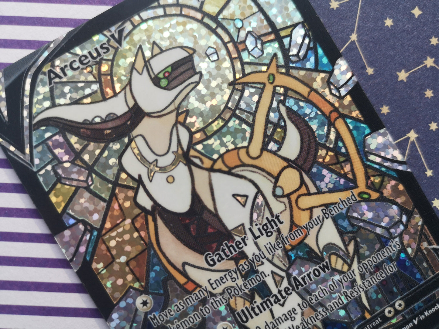 Holo Glitter Arceus / Custom holographic Pokémon card / V Card / Stained glass art