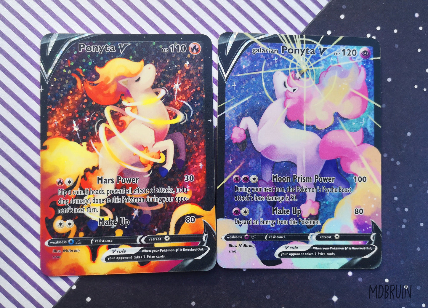 Holo glitter Ponyta or Galarian Ponyta/ Custom holographic Pokémon card / V card / Sailor Moon / Sailor Mars