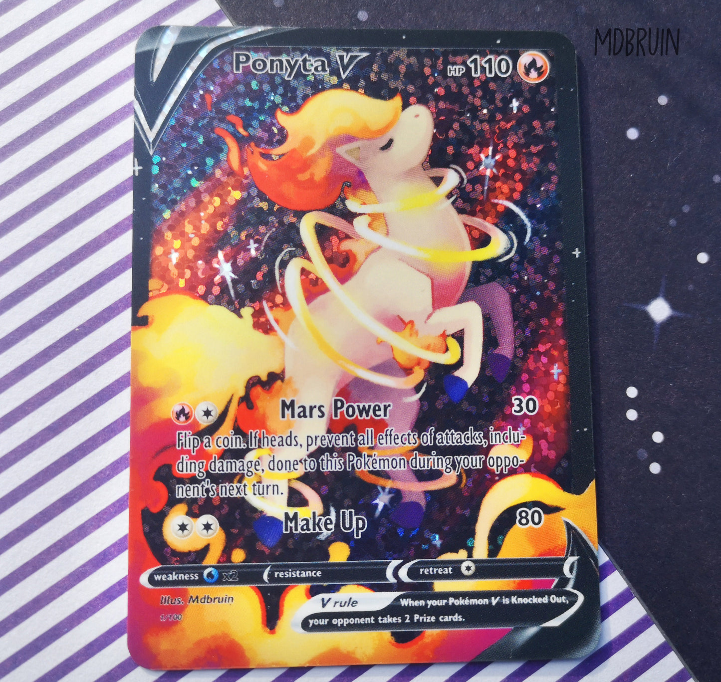 Holo glitter Ponyta or Galarian Ponyta/ Custom holographic Pokémon card / V card / Sailor Moon / Sailor Mars